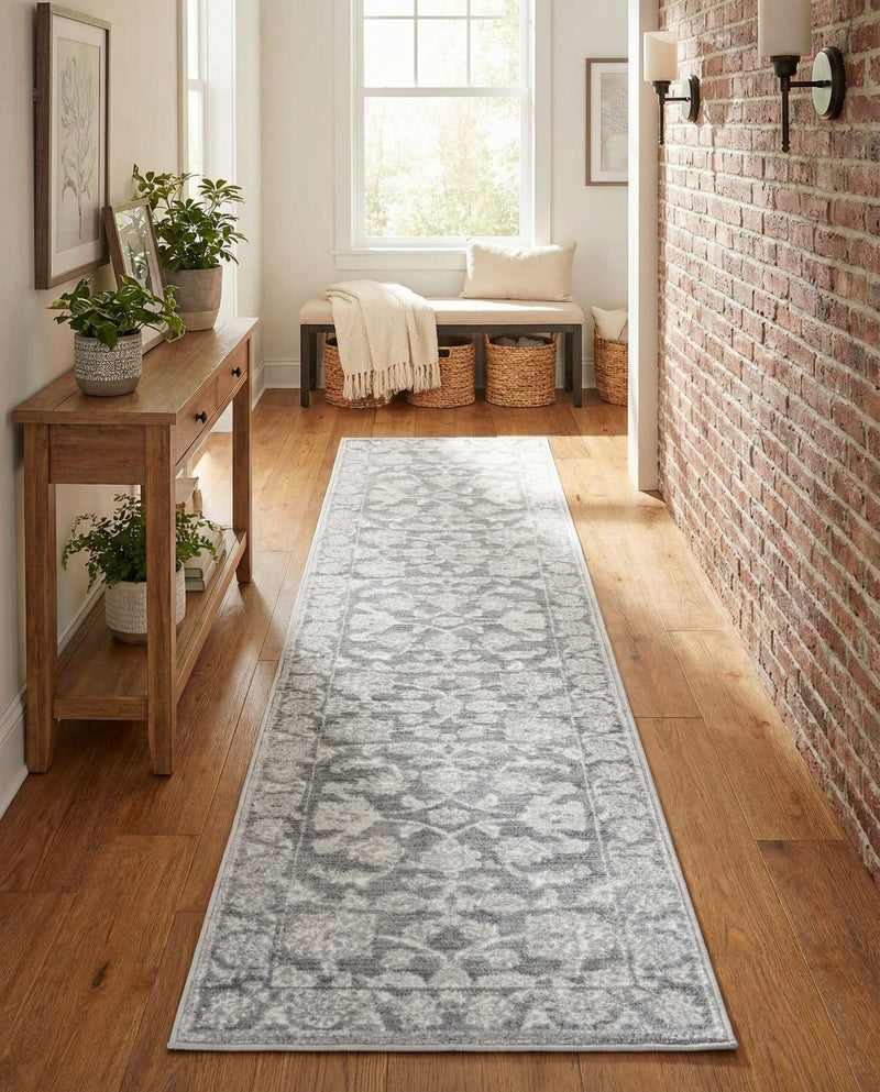Charleston Elegance Collection Area Rug -  Seaport (Gray) Runner Gray  lifestyle 38