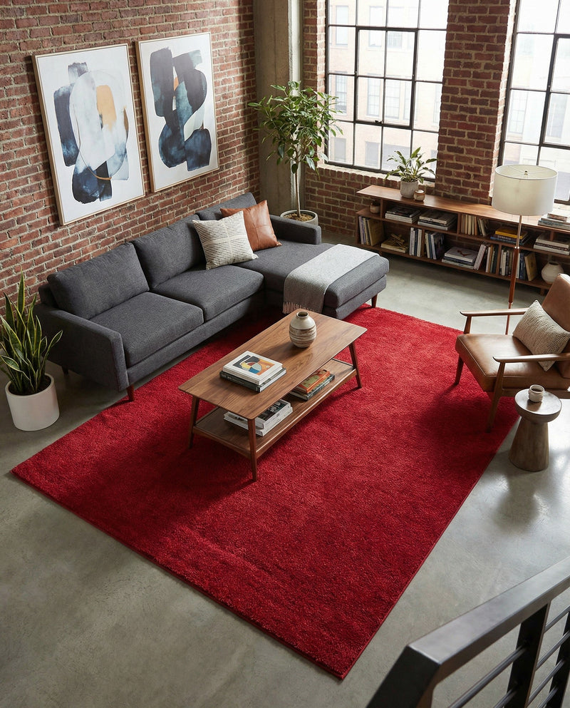 Solid Shag Seaside Collection Area Rug - Azure Cove (Red) Rectangle Red  lifestyle 6