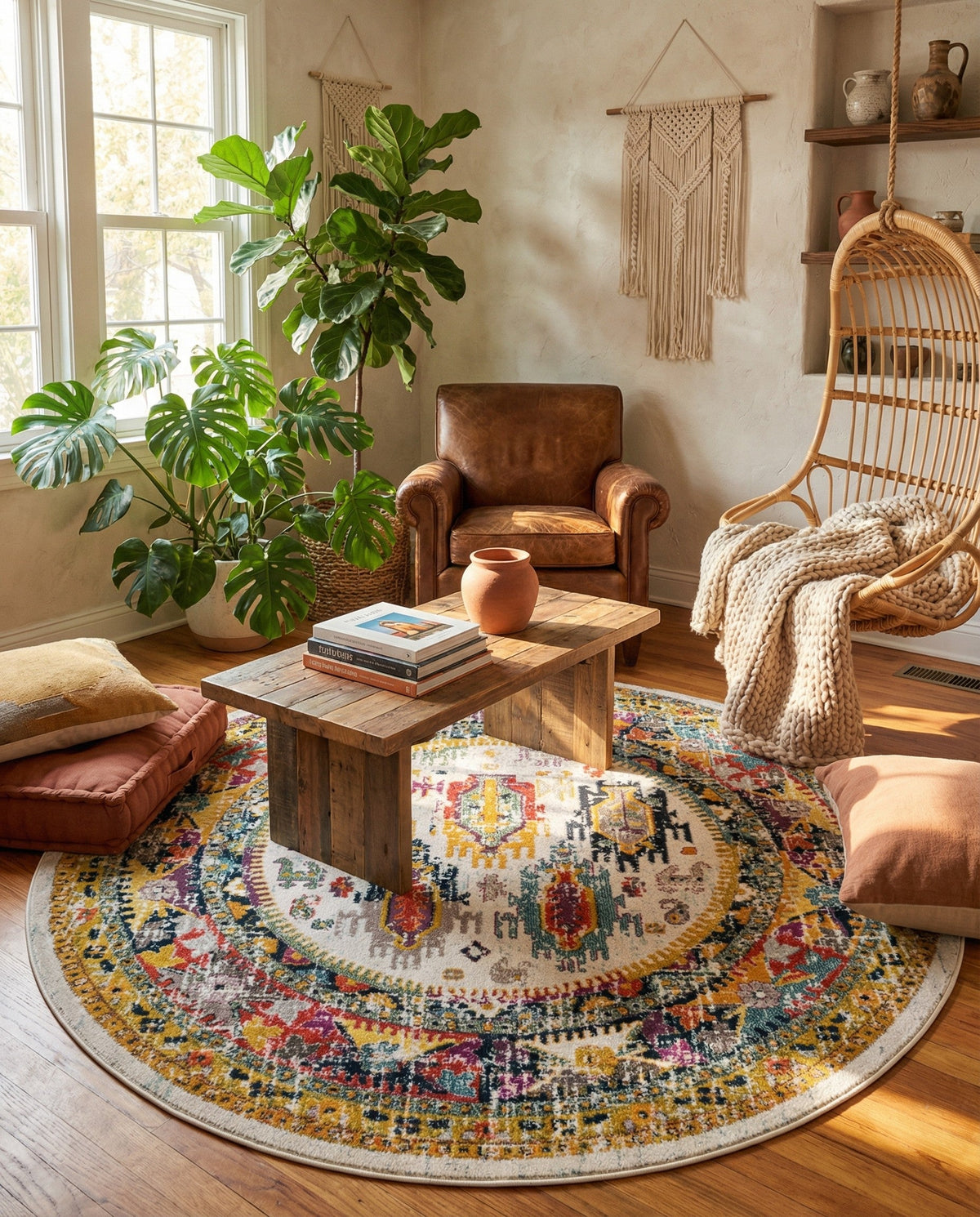 Brighton Terrace Collection Area Rug -  Portslade Round Ivory  lifestyle 99