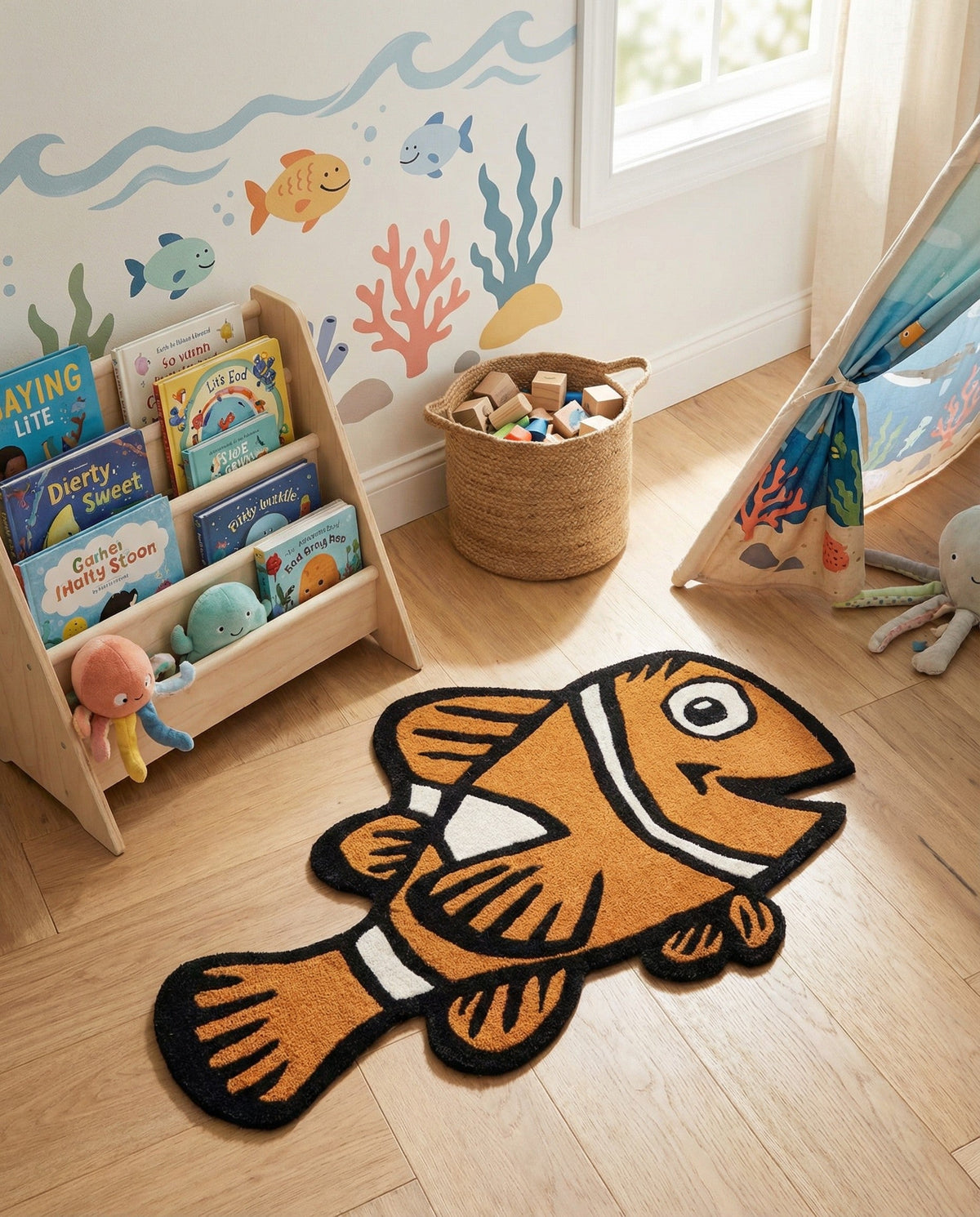 Whimsy Wonders Wool Collection Area Rug - Safari Rectangle Orange  lifestyle 7