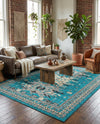 Tabriz Tapestries Collection Area Rug - Azerbaijan (Turquoise) Rectangle Turquoise  lifestyle 20