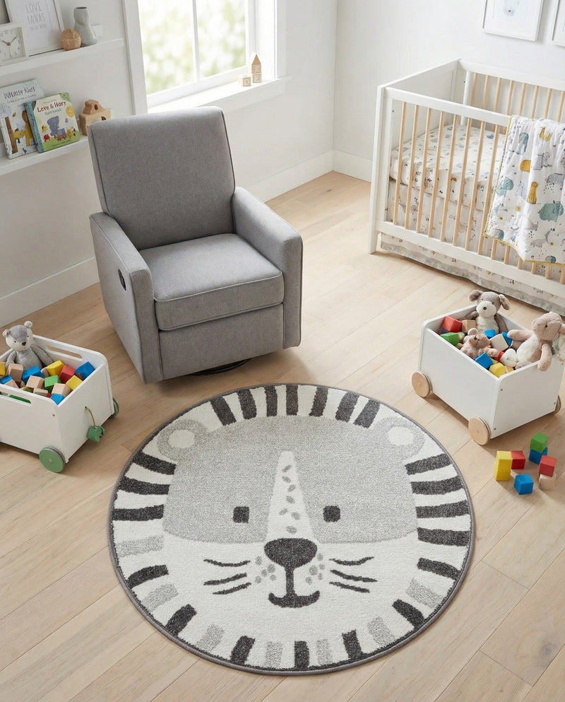 Wonder Tykes Collection Area Rug -  Riddle Round Gray  lifestyle 10