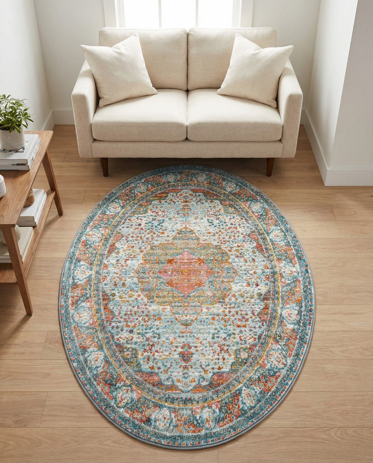 Caribbean Breeze Collection Area Rug -  Floriana Oval Light Blue  lifestyle 79