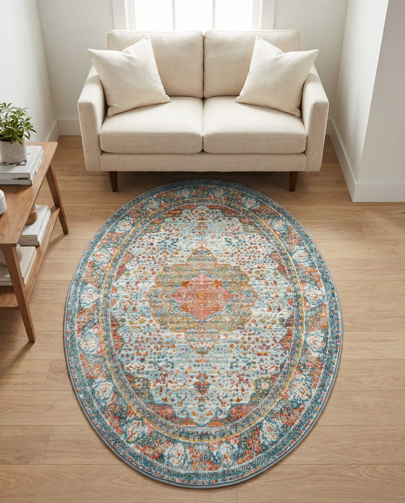 Caribbean Breeze Collection Area Rug -  Floriana Oval Light Blue  lifestyle 79