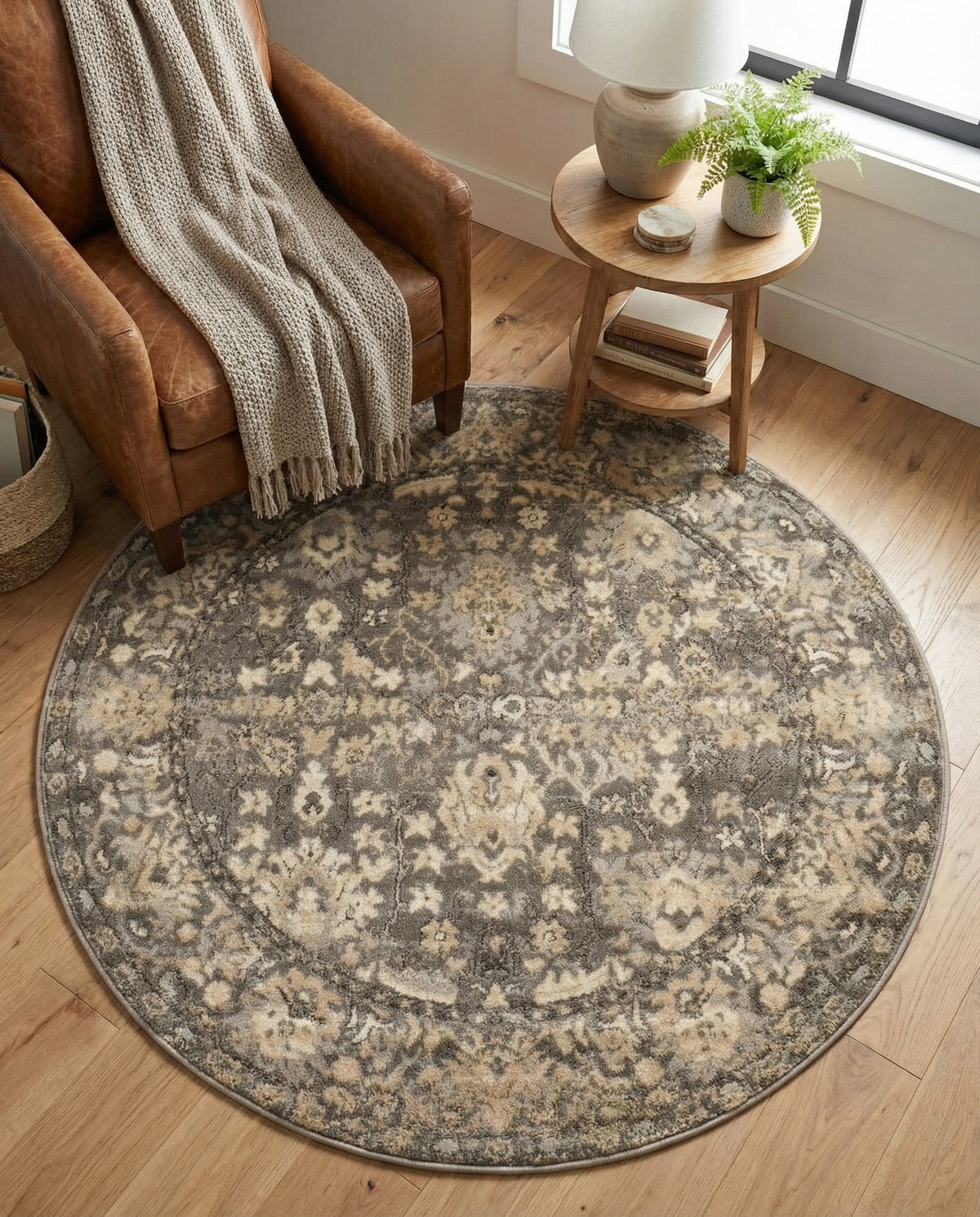 Cascade Range Collection Area Rug -  Shasta (Gray) Round Gray  lifestyle 113