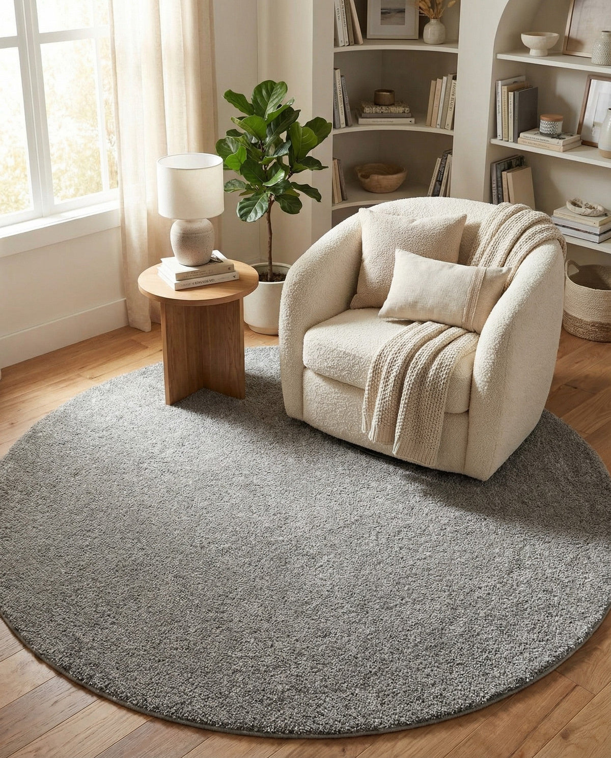 Solid Shag Seaside Collection Area Rug - Azure Cove (Gray) Round Gray  lifestyle 83