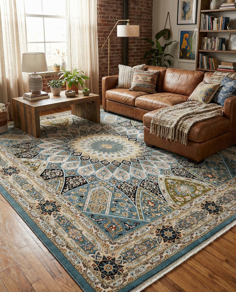 Persian Elegance Collection Area Rug -  Hamedan (Blue) Rectangle Blue  lifestyle 16
