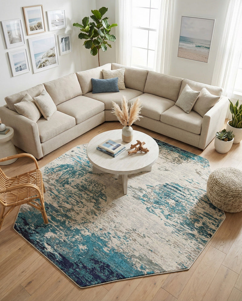 Colorburst Oasis Collection Area Rug -  Tropic Octagon Blue  lifestyle 60