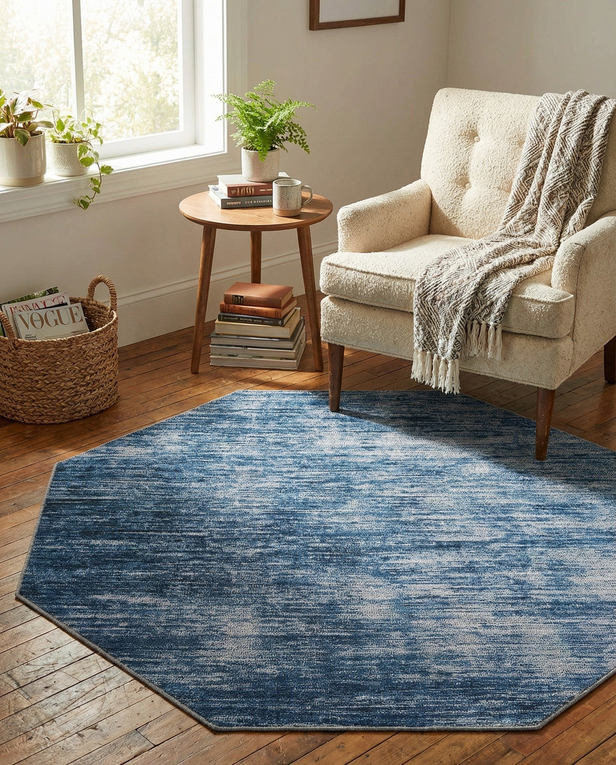 Sahara Essence Collection Area Rug - Oasis (Blue) Octagon Blue  lifestyle 91