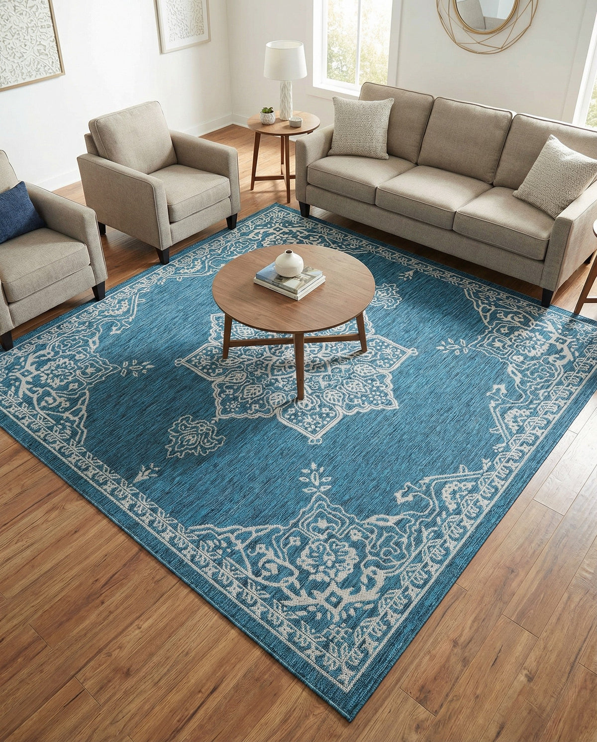 Patio Heritage Collection Area Rug -  Charleston (Teal) Square Teal  lifestyle 95