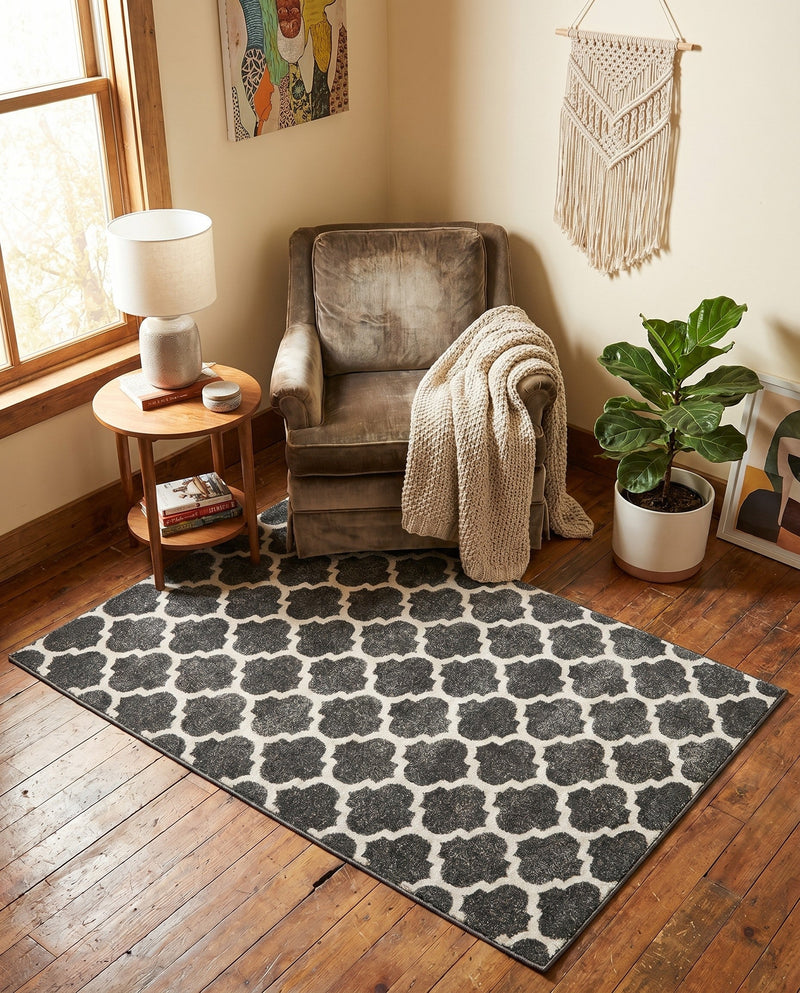 Lattice Gardens Collection Area Rug -  Bloomfield (Black) Rectangle Black  lifestyle 19
