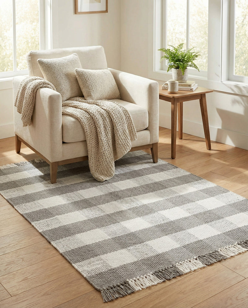 Sustainable Grid Indoor-Outdoor Oasis Collection Area Rug - Savannah Rectangle Gray  lifestyle 28