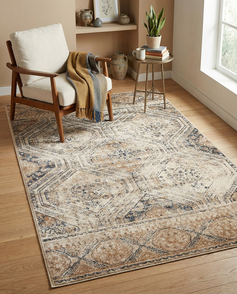 Coastal Manor Collection Area Rug -  Oceanfront Rectangle Blue Beige  lifestyle 11