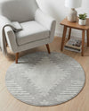 Seychelles Stripes Collection Area Rug - Mahe (Ivory and Gray) Round Ivory and Gray  lifestyle 76