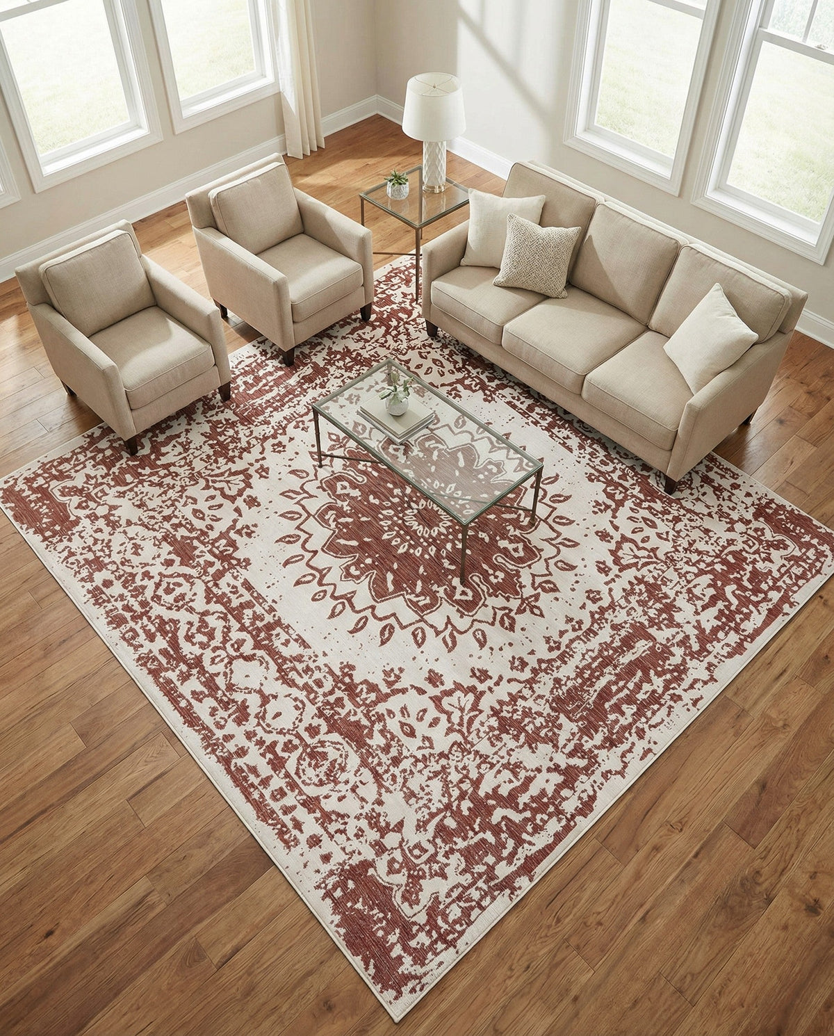 Patio Heritage Collection Area Rug -  Lafayette (Rust Red) Square Rust Red  lifestyle 86