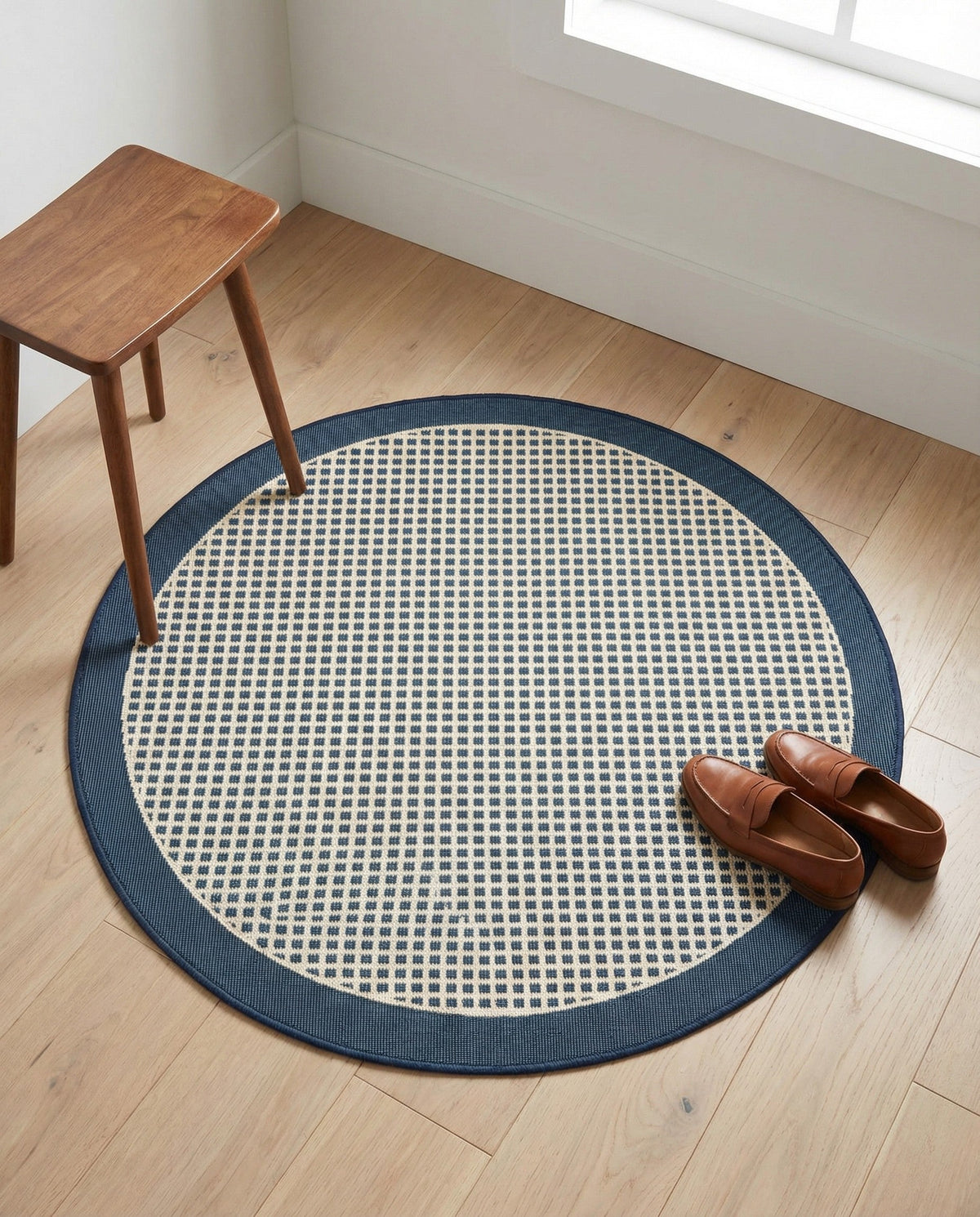 Terrace Fringe Collection Area Rug - Oceanside Round Navy Blue  lifestyle 190