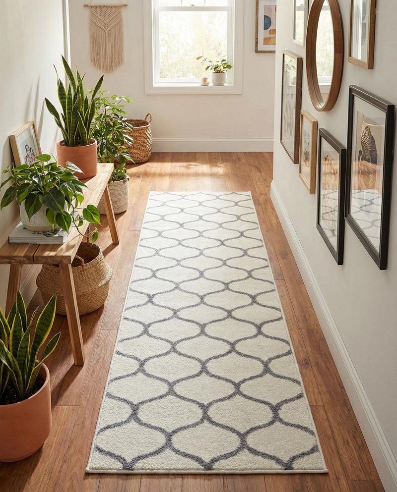 Trellis Mosaic Collection Area Rug -  Pergolatown (Ivory) Runner Ivory  lifestyle 61