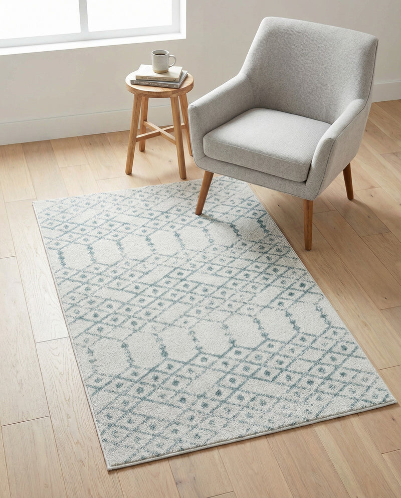 Marrakesh Lattice Collection Area Rug - Casablanca (Ivory Aqua) Rectangle Ivory Aqua  lifestyle 4