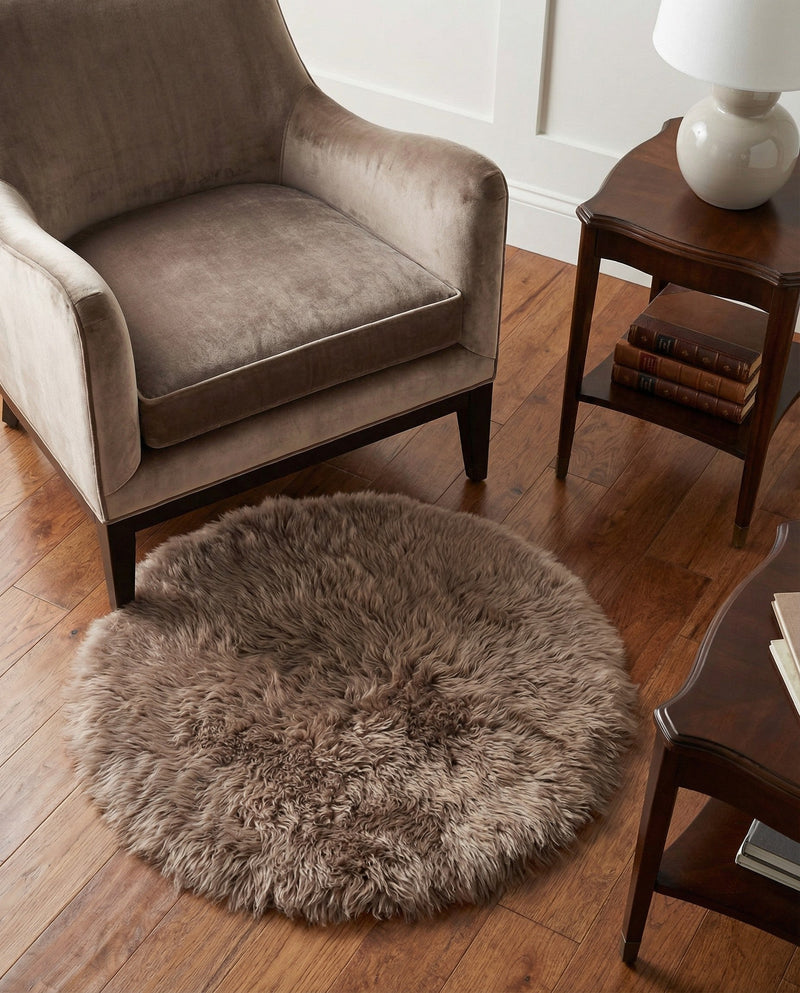 Lambskin Haven Collection Area Rug - Fleeceville Round Beige  lifestyle 13