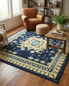 Tabriz Tapestries Collection Area Rug - Azerbaijan (Navy Blue) Square Navy Blue  lifestyle 29