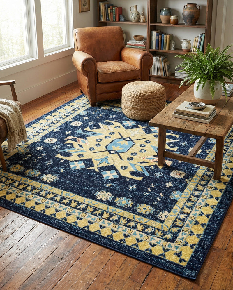 Tabriz Tapestries Collection Area Rug - Azerbaijan (Navy Blue) Square Navy Blue  lifestyle 29