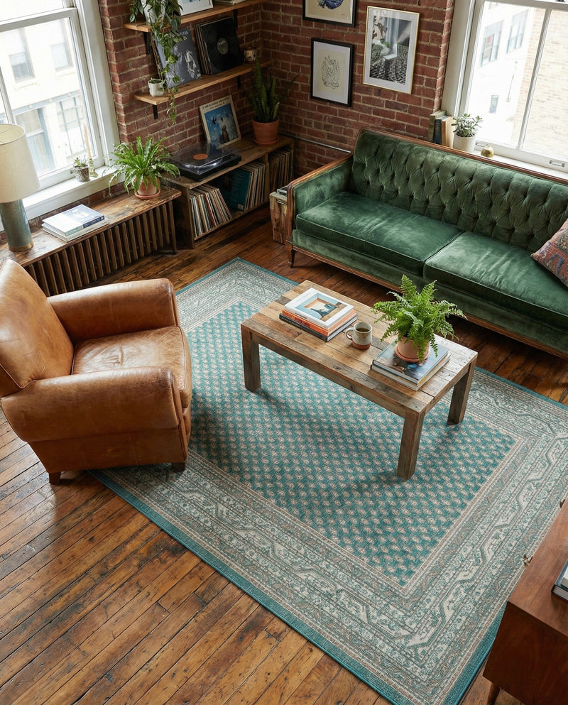 Soho Elegance Collection Area Rug -  Mercer (Turquoise) Rectangle Turquoise  lifestyle 22