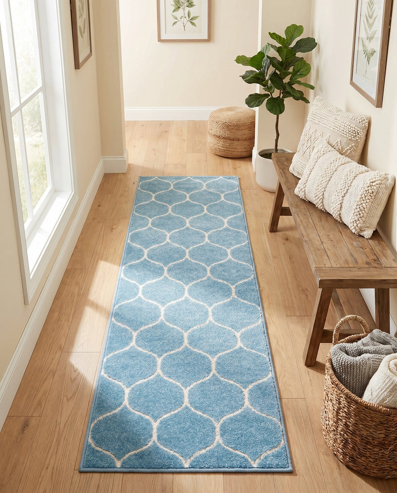 Trellis Mosaic Collection Area Rug -  Pergolatown (Light Blue) Runner Light Blue  lifestyle 49