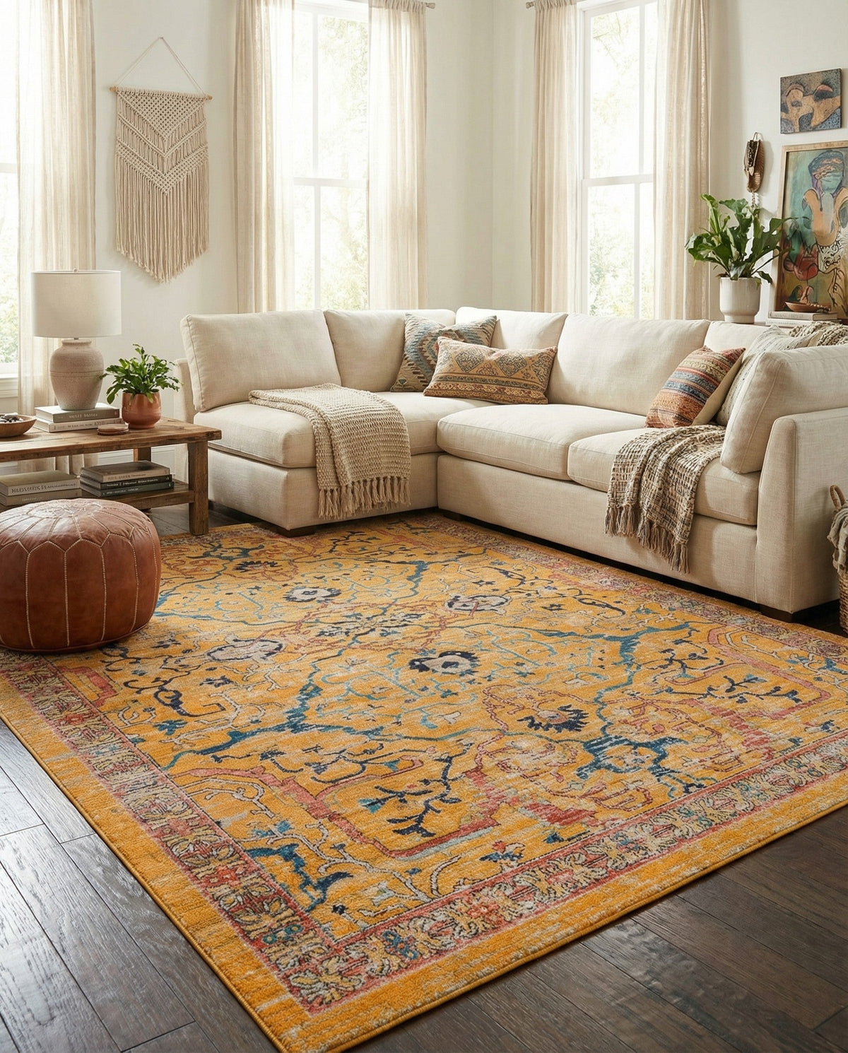 Seville Stripes Collection Area Rug -  Malaga (Yellow) Rectangle Yellow  lifestyle 14