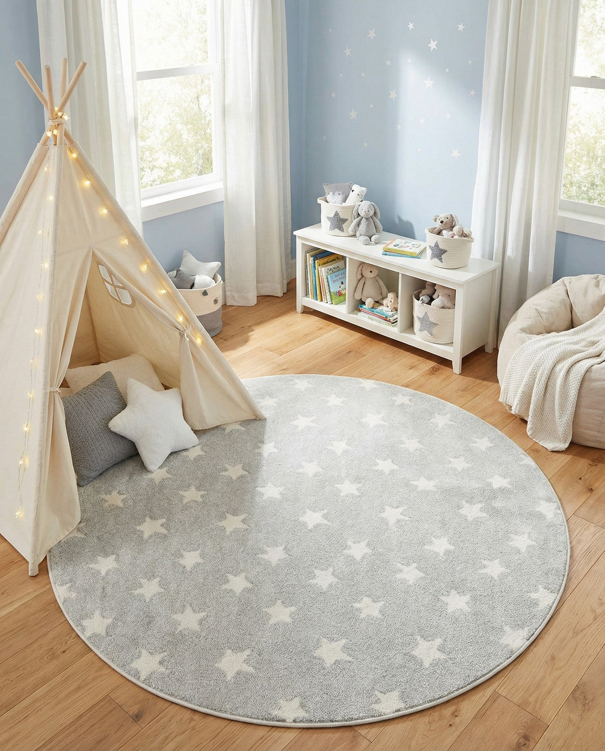 Wonder Tykes Collection Area Rug -  Mosaic Round Cloud Gray  lifestyle 148