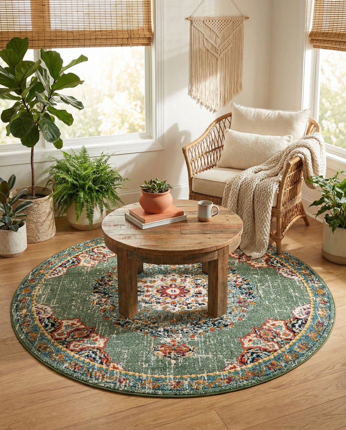Brighton Terrace Collection Area Rug - Hove (Green) Round Green  lifestyle 85