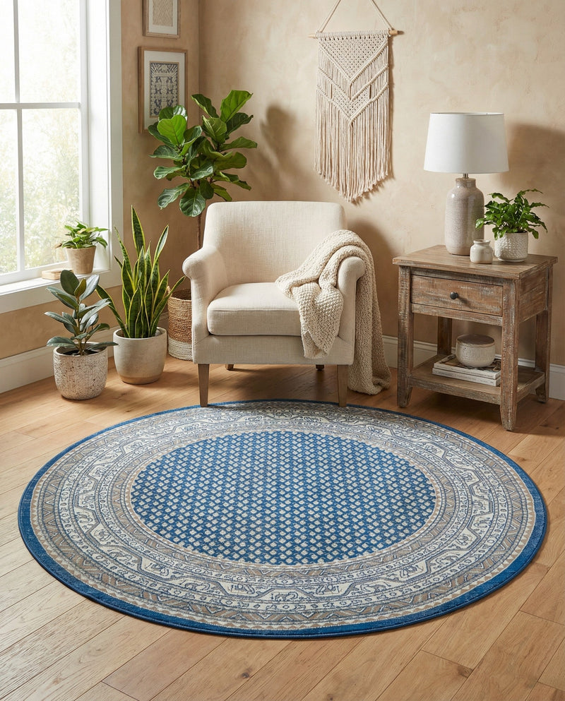Soho Elegance Collection Area Rug -  Mercer (Blue) Round Blue  lifestyle 49