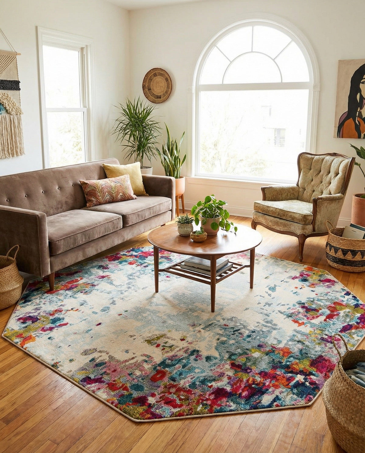 Chromatic Oasis Collection Area Rug -  Blush Octagon Multi  lifestyle 96