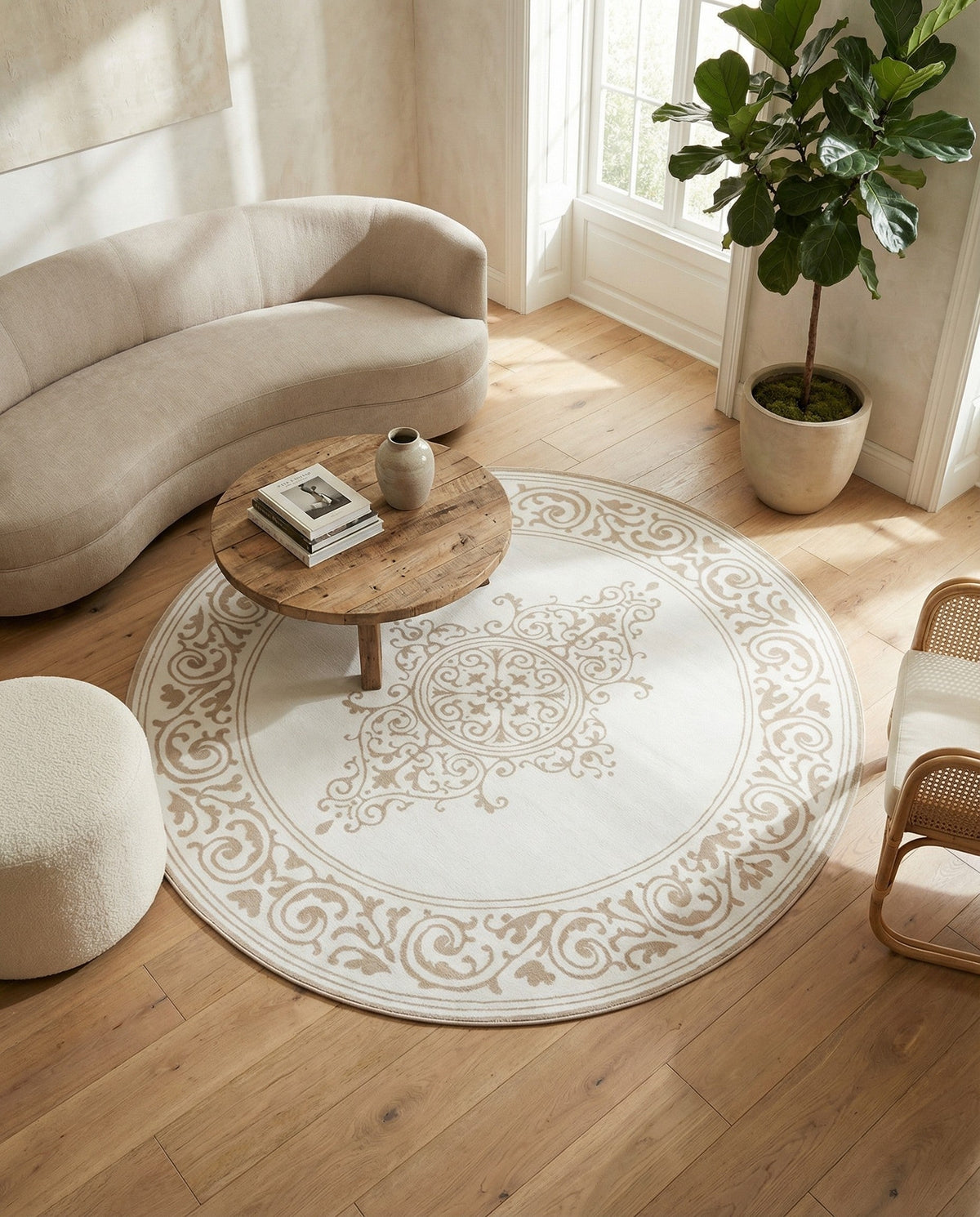 Sanctuary Retreat Collection Area Rug - Haven Round Snow White  lifestyle 144