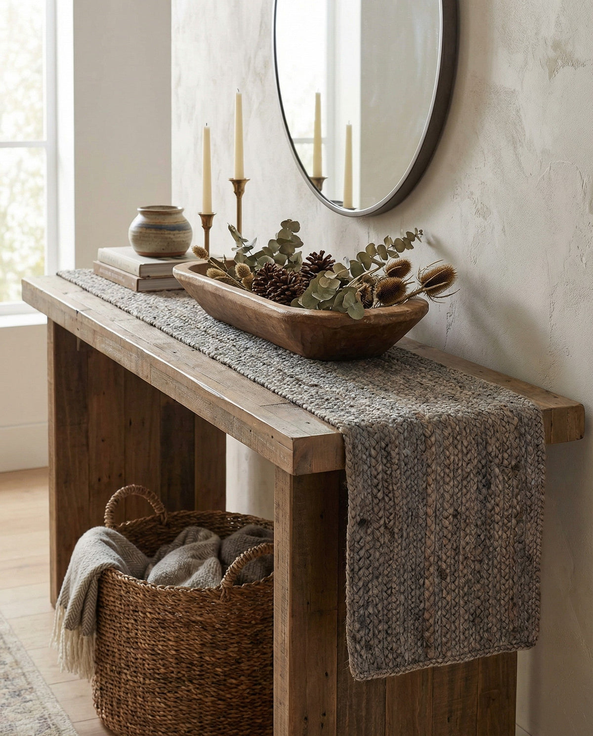 Woven Seaside Jute Collection Area Rug - Savannah (Gray) Table Runner Gray  lifestyle 85