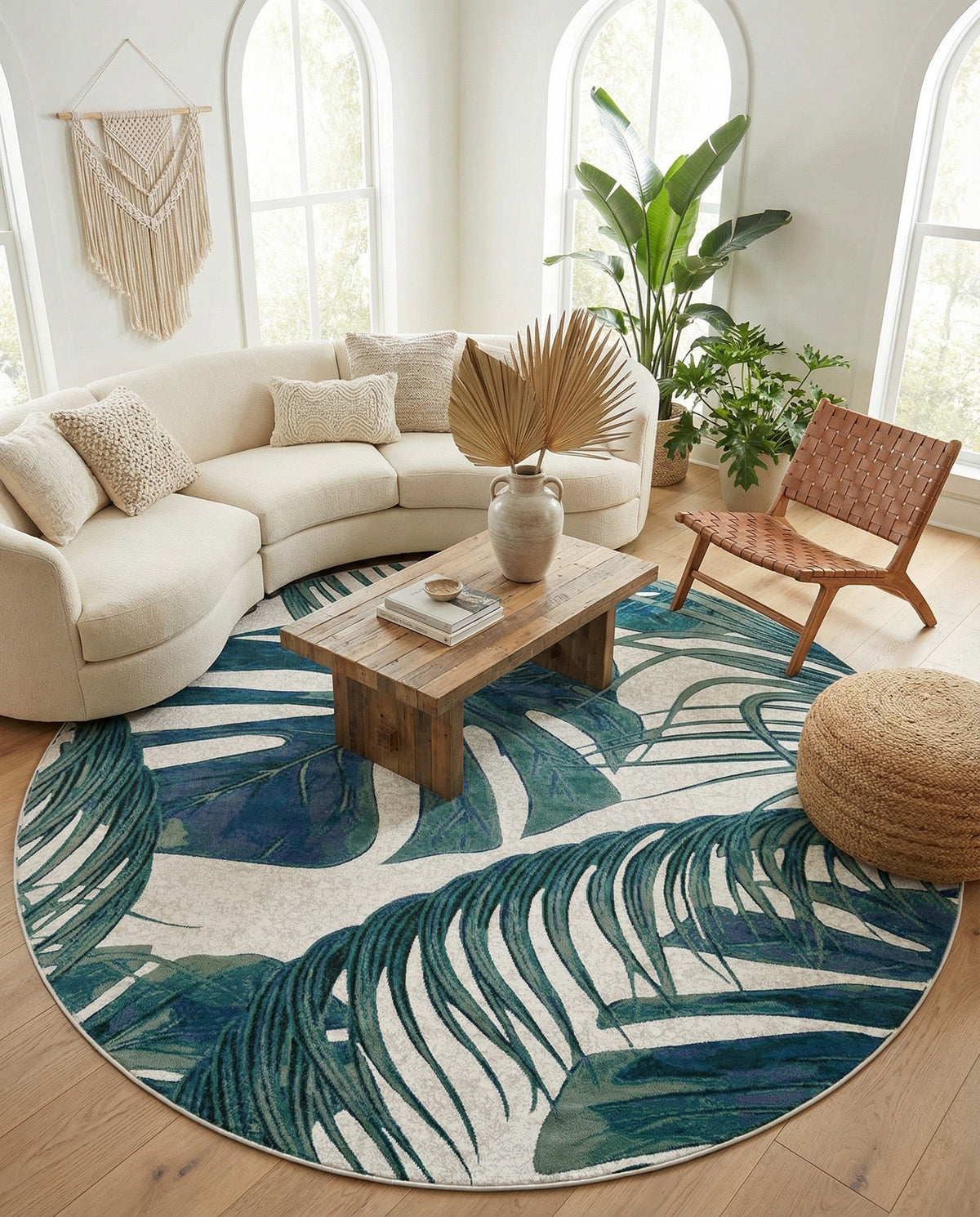 Meadow Breeze Collection Area Rug -  Clover Round Ivory  lifestyle 134