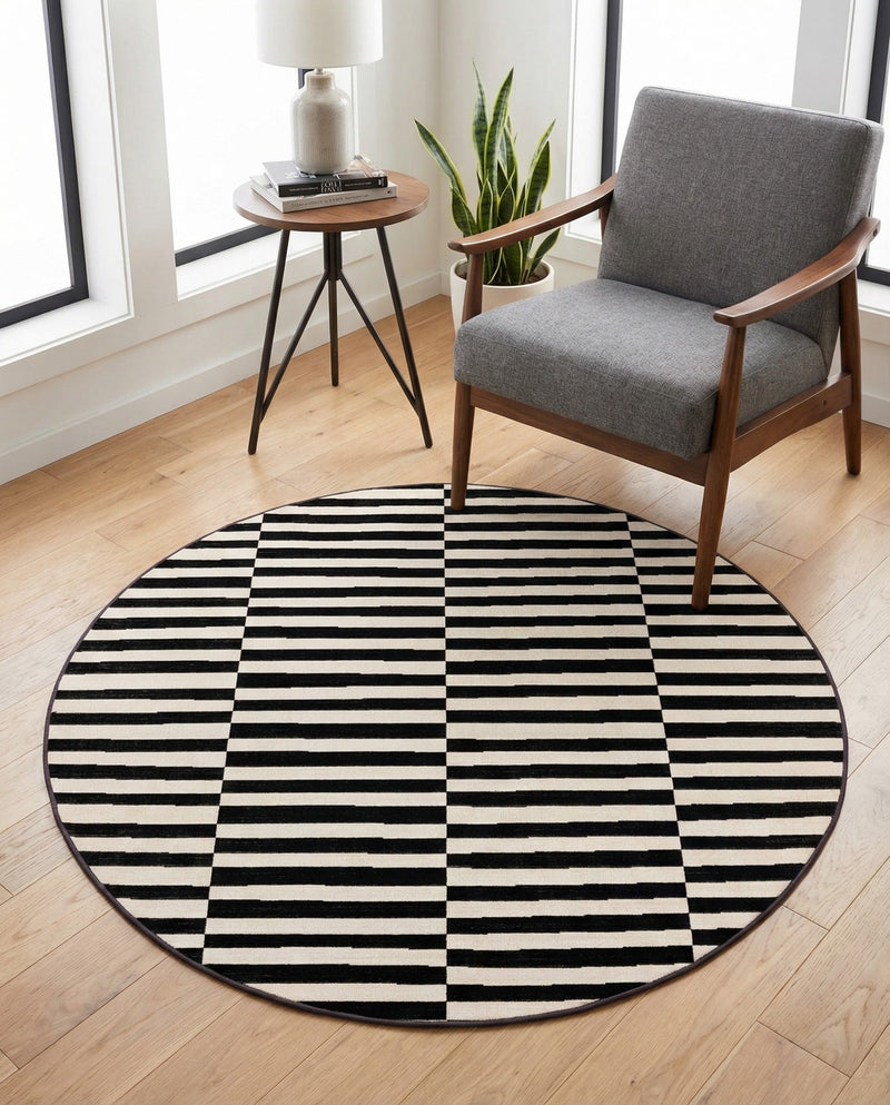 Soho Elegance Collection Area Rug -  Hudson (Black) Round Black  lifestyle 76
