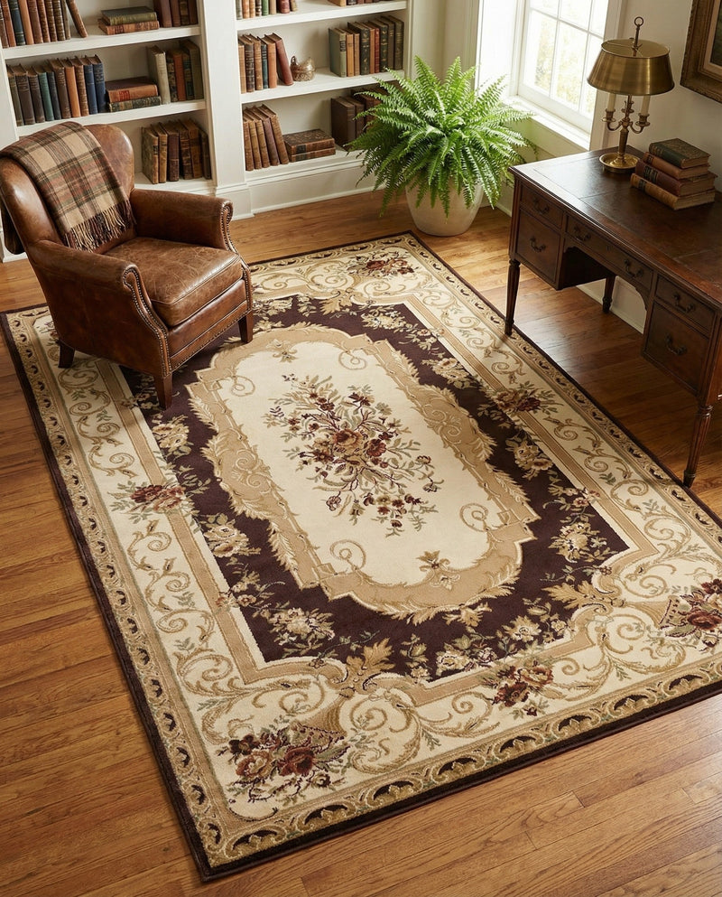 Versailles Elegance Collection Area Rug -  Louveciennes (Brown) Rectangle Brown  lifestyle 12