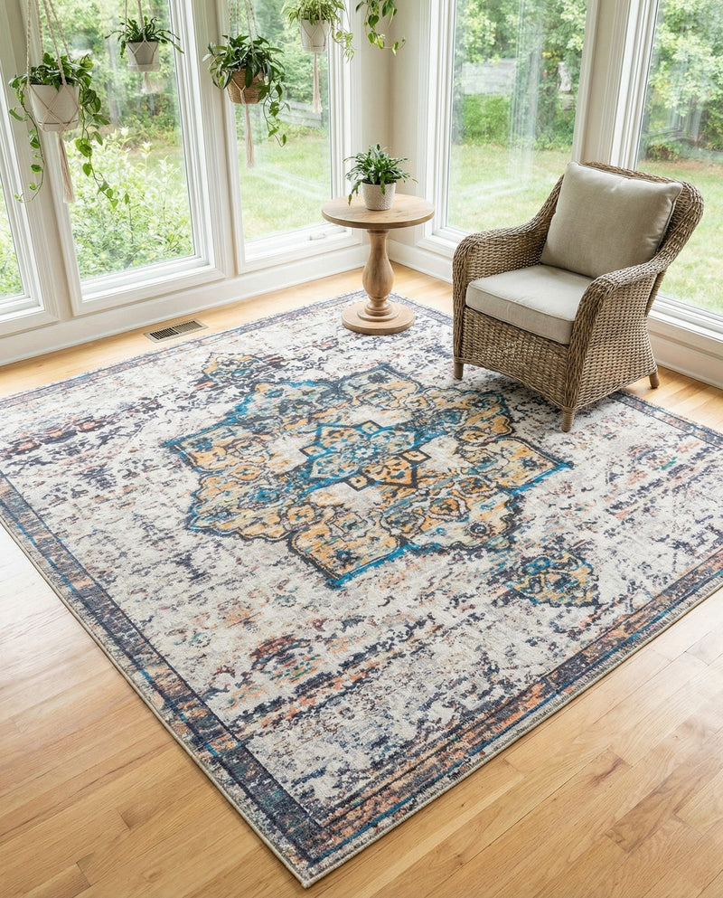 Baroque Era Collection Area Rug - Versailles (Sea Salt White) Square Sea Salt White  lifestyle 63