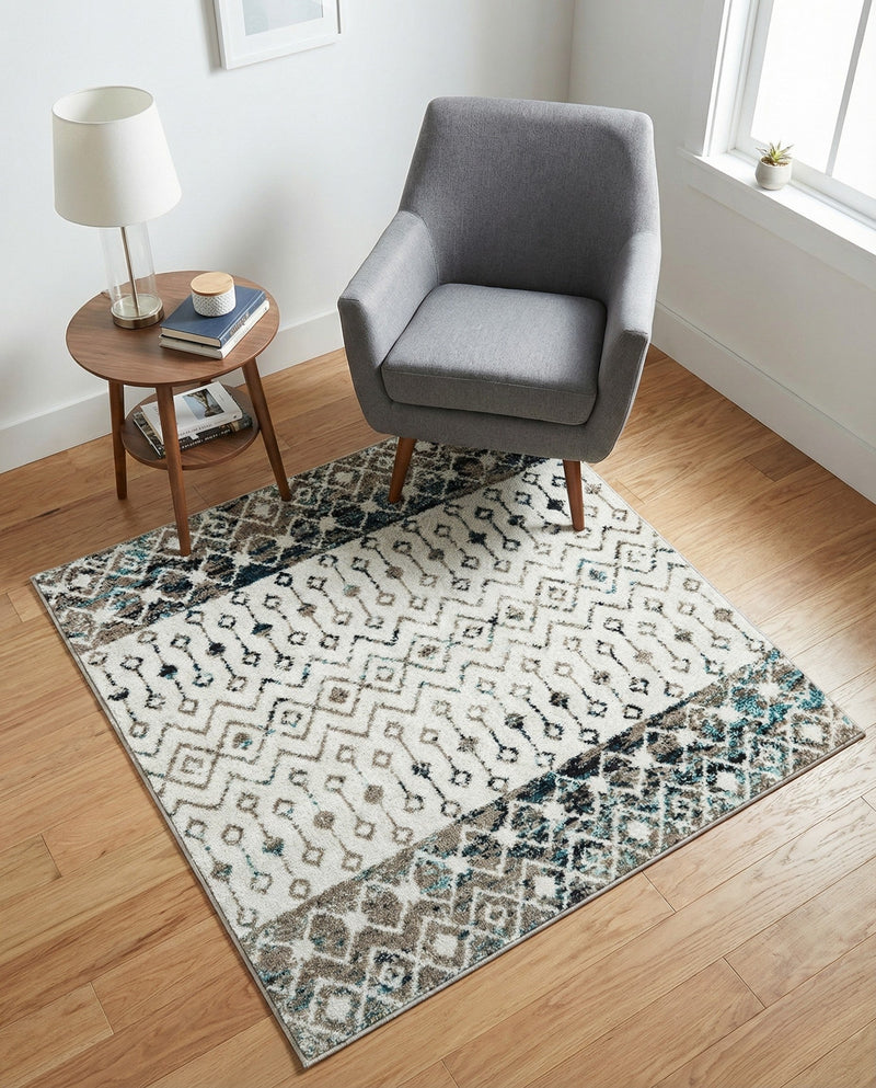 Mediterranean Lattice Collection Area Rug -  Casablanca (Ivory Gray Blue) Square Ivory Gray Blue  lifestyle 35
