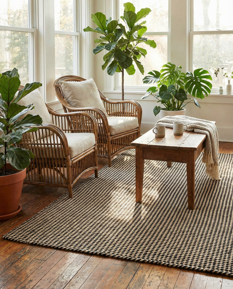 Sequoia Handwoven Jute Collection Area Rug - Aspen Rectangle Black and White  lifestyle 5