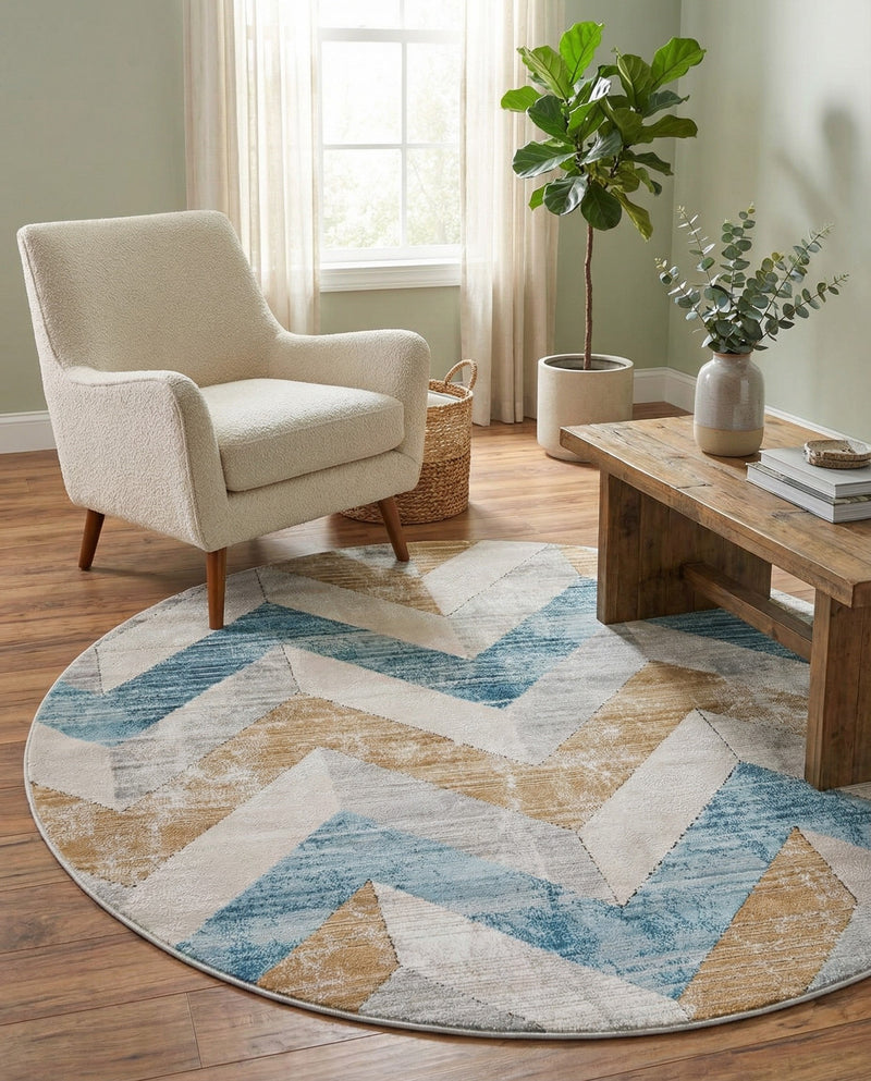 Dresden Elegance Collection Area Rug -  Bautzen Round Blue  lifestyle 43