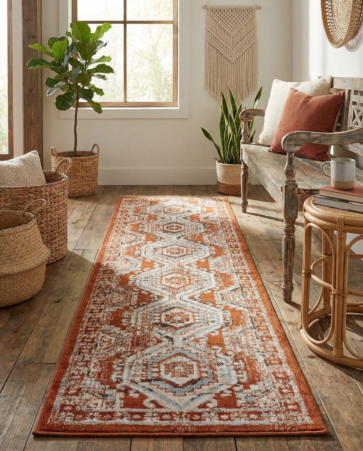 Savannah Elegance Collection Area Rug -  Tybee (Terracotta) Runner Terracotta  lifestyle 109