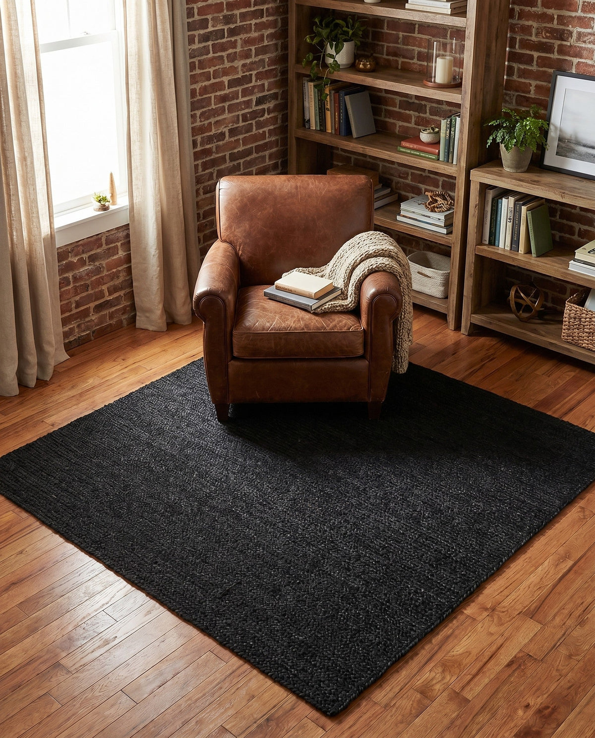 Woven Seaside Jute Collection Area Rug - Martha's Square Black  lifestyle 89