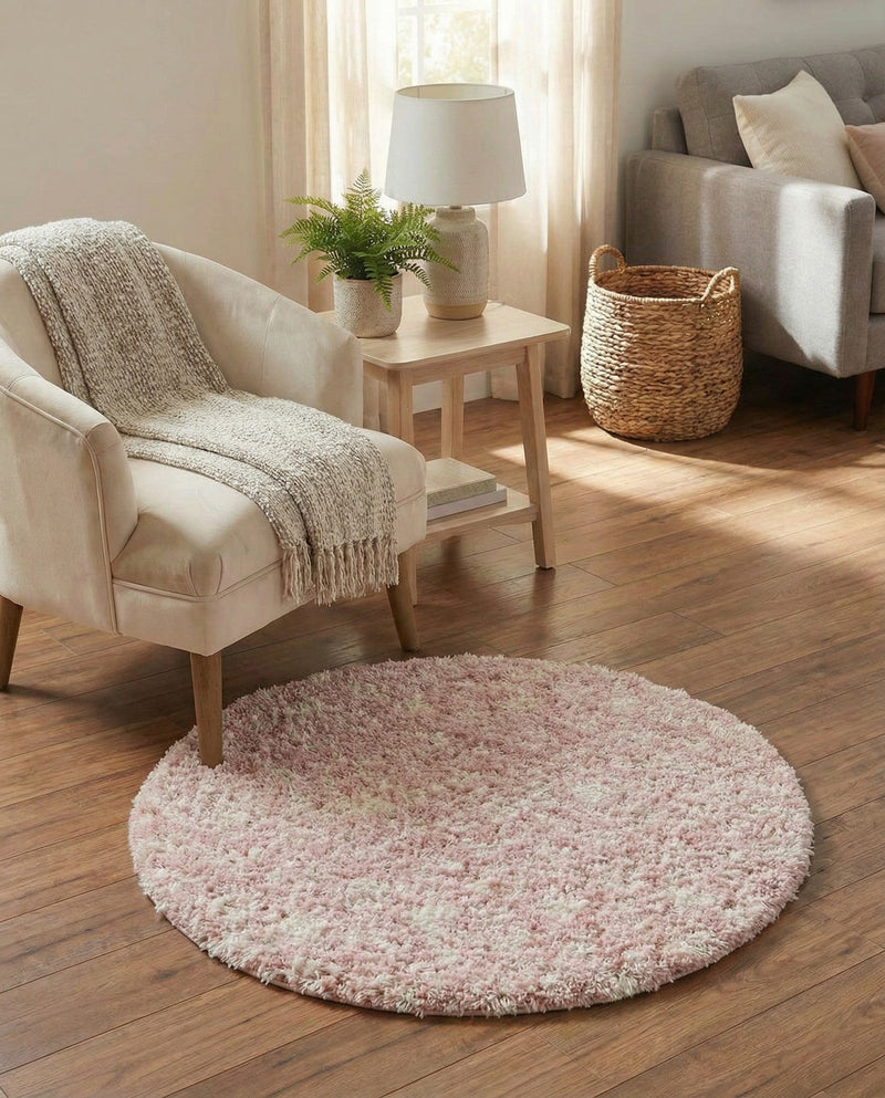 Berber Lattice Shag Collection Area Rug - Atlas (Light Pink) Round Light Pink  lifestyle 49