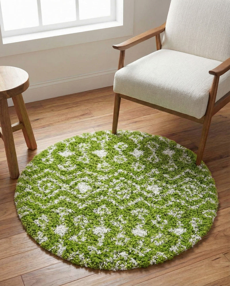 Berber Lattice Shag Collection Area Rug - Atlas (Green) Round Green  lifestyle 59