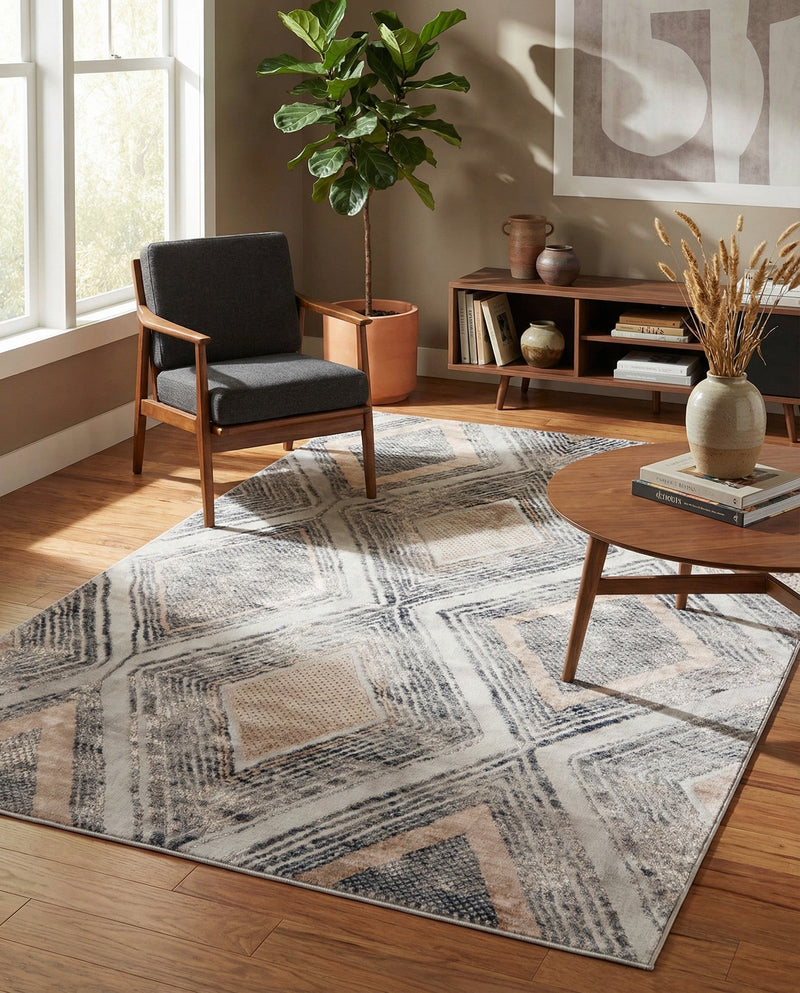 Aegean Elegance Collection Area Rug -  Rhodes Rectangle Gray Cream  lifestyle 23