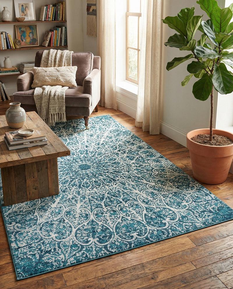 Riviera Elegance Collection Area Rug -  Eze Rectangle Turquoise  lifestyle 39