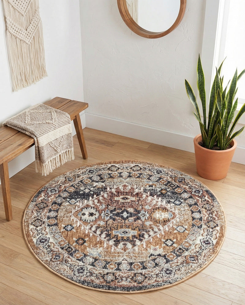 Desert Modern Eco Rug Series Collection Area Rug -  Navajo Round Khaki Gray  lifestyle 58