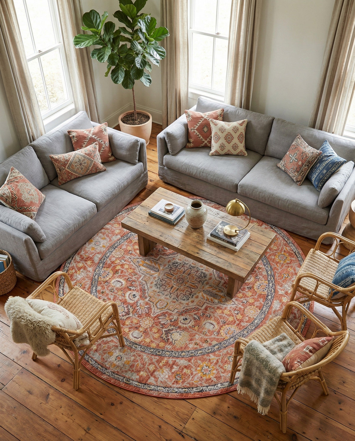 Seville Stripes Collection Area Rug - Cadiz (Brick Red) Round Brick Red  lifestyle 77