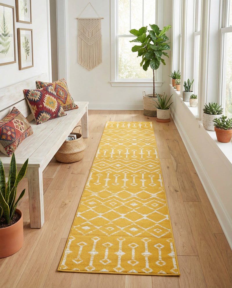 Marrakech Lattice Collection Area Rug - Medina (Yellow) Runner Yellow  lifestyle 48
